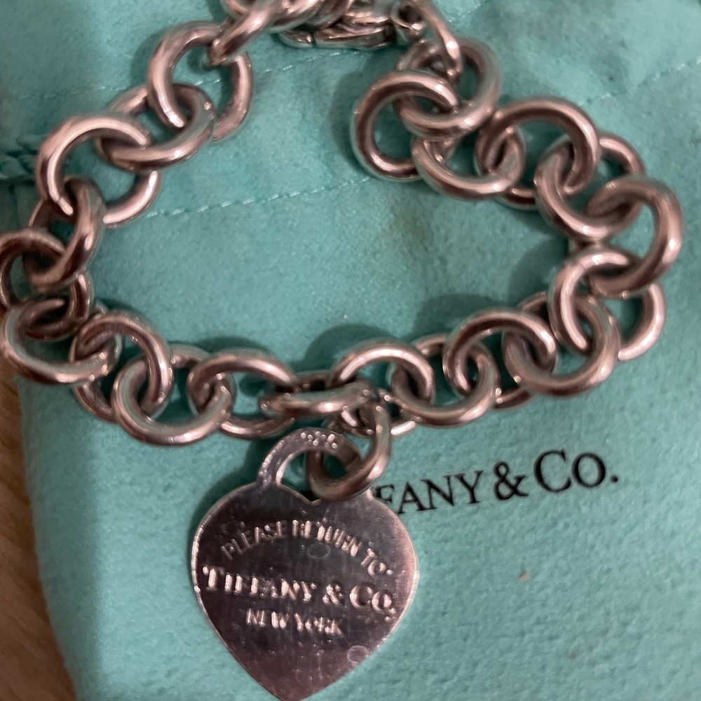 Tiffany & Co Sterling Silver Engraved Initials Heart Tag Bracelet